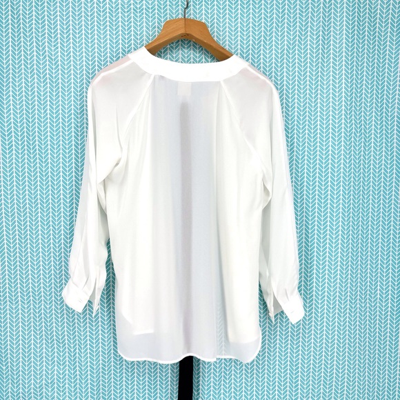 Cabi Tuxedo Blouse # 3421, White Semi-Sheer Long Sleeve with Black Tie, Small - Picture 14 of 16